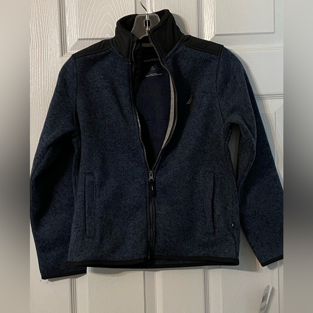 Nautica Boys Size 10-12 Dark Blue Knit Zip up Jacket pockets